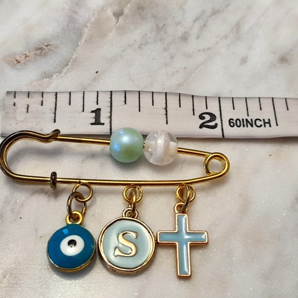 Pair of Evil Eye Bracelets and One Baby Pin with Pendants - Picture 4 of 4